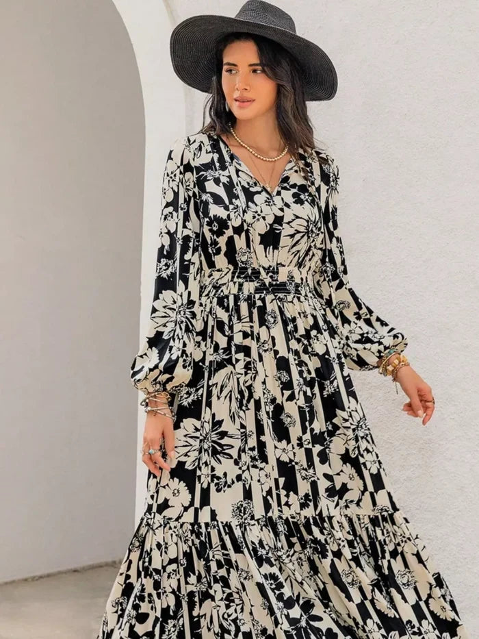Plus Size Floral Print Balloon Sleeve Maxi Dress - Dresses