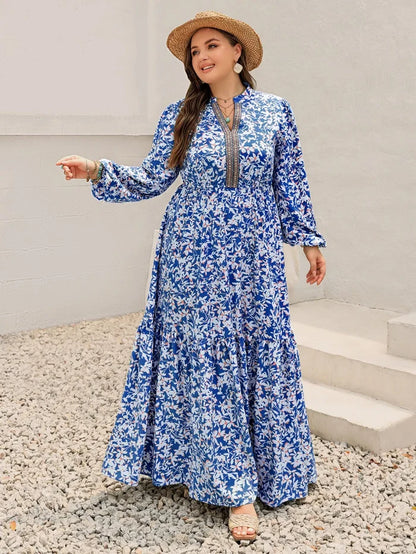Plus Size Floral Print Bohemian Maxi Dress - Dresses