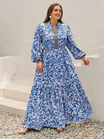 Plus Size Floral Print Bohemian Maxi Dress - Dresses