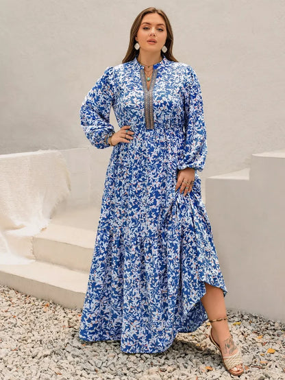 Plus Size Floral Print Bohemian Maxi Dress - Dresses