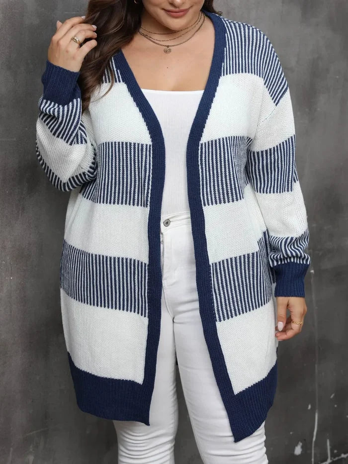Plus Size Open Front Long Sleeve Cardigan Dark Navy - Cardigans