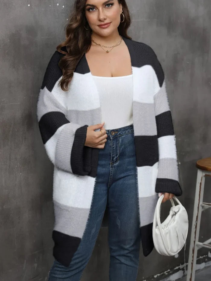 Plus Size Open Front Long Sleeve Cardigan Black - Cardigans