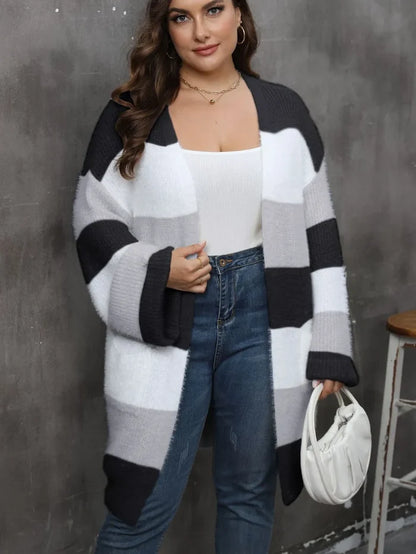 Plus Size Open Front Long Sleeve Cardigan Black - Cardigans