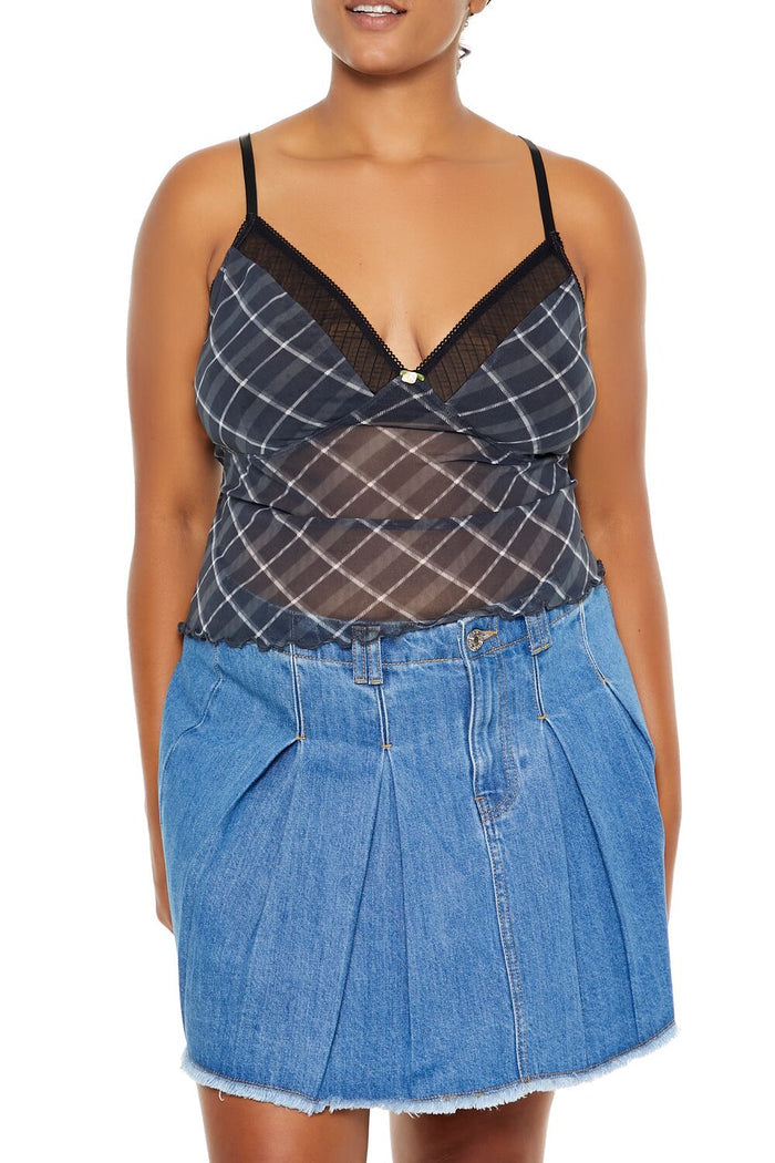 Plus Size Plaid Rosette Sheer Cami