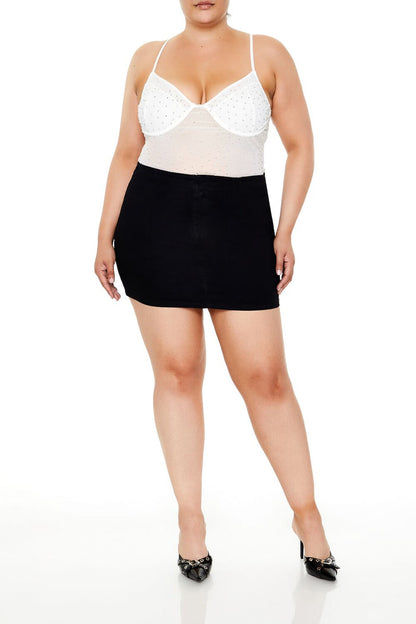 Plus Size Rhinestone Mesh Bodysuit
