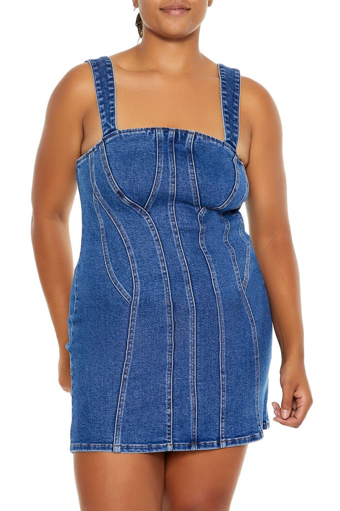 Plus Size Seamed Denim Mini Dress