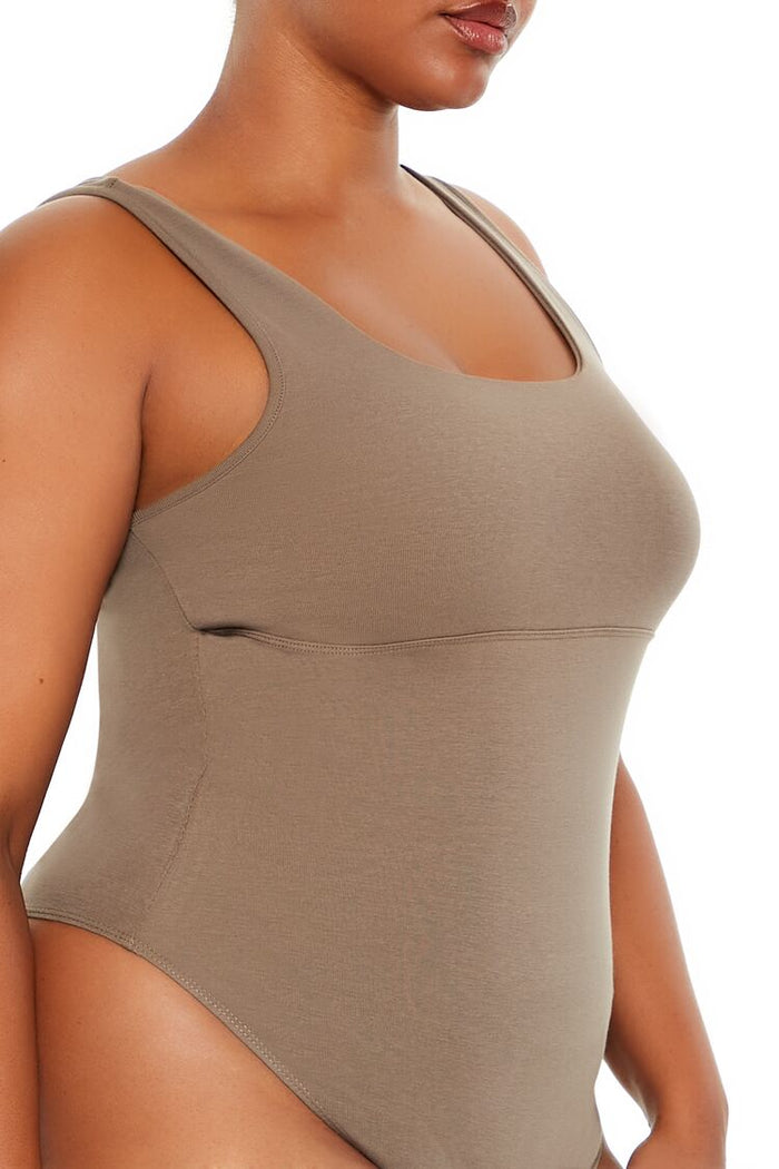 Plus Size Square-Neck Thong Bodysuit