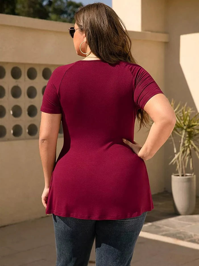Plus Size Surplice Short Sleeve T-Shirt - T-Shirts