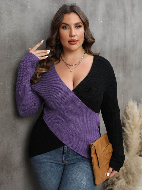 Plus Size Two-Tone Sweater for Women Violet - Sweaters