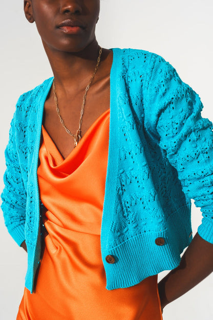 Pointelle knitted cardi in blue