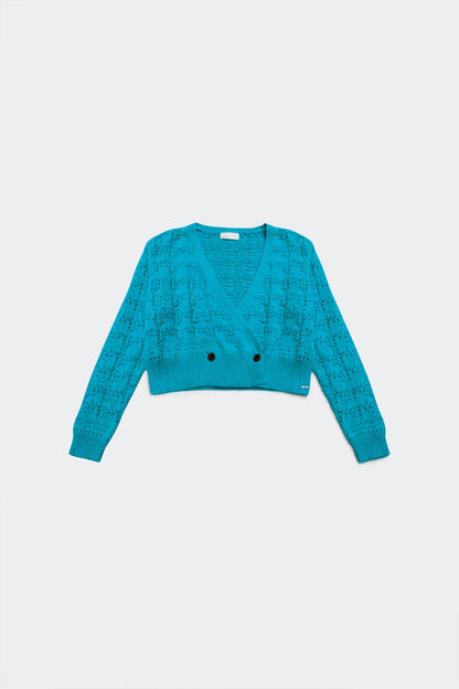 Pointelle knitted cardi in blue