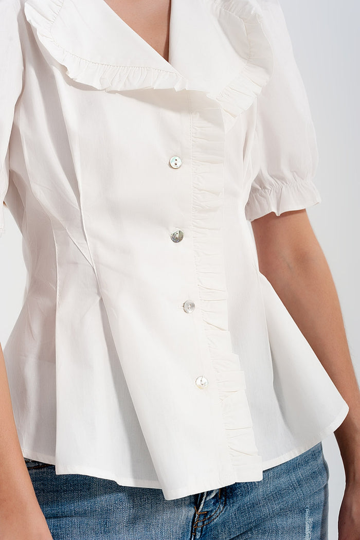 Poplin frill detail wrap blouse in cream - Shirts