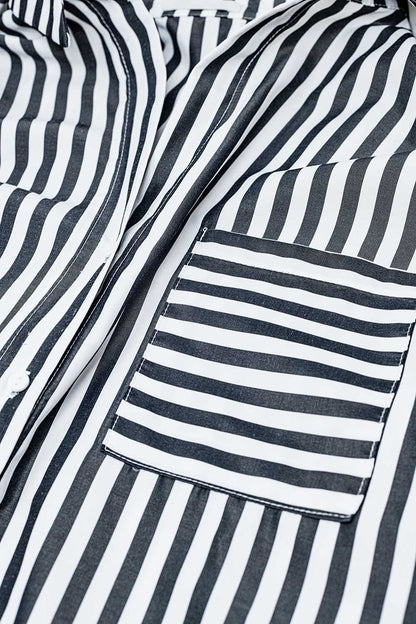 Poplin shirt with vertical stripes in black and chest pocket - Shirts