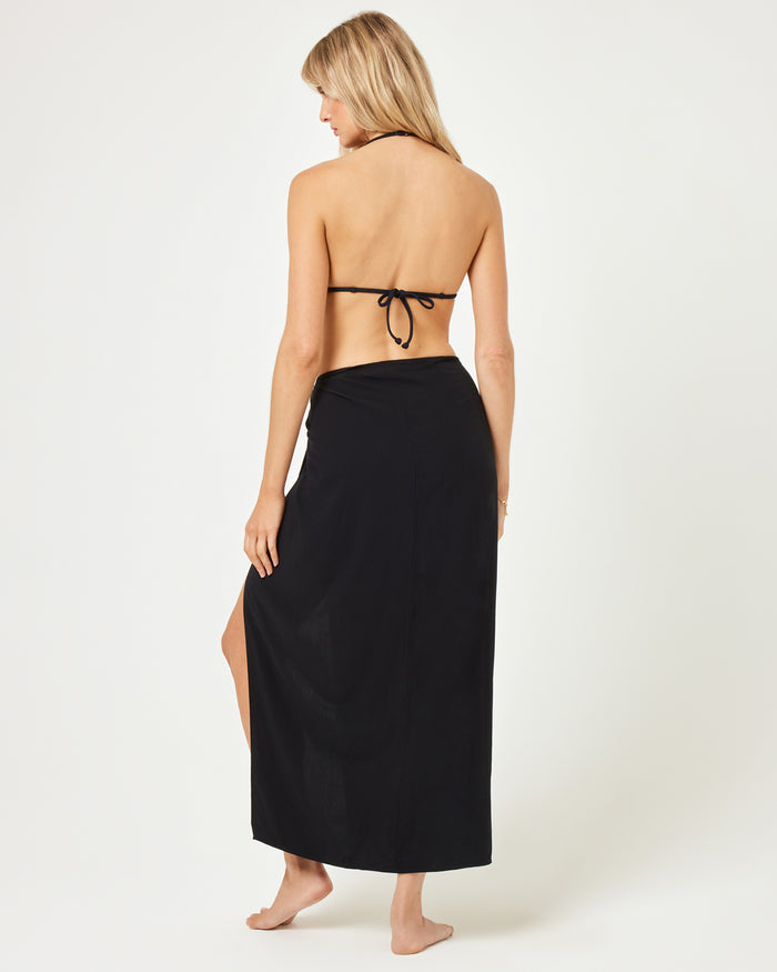 LSPACE Portela sarong in black, back view on model.