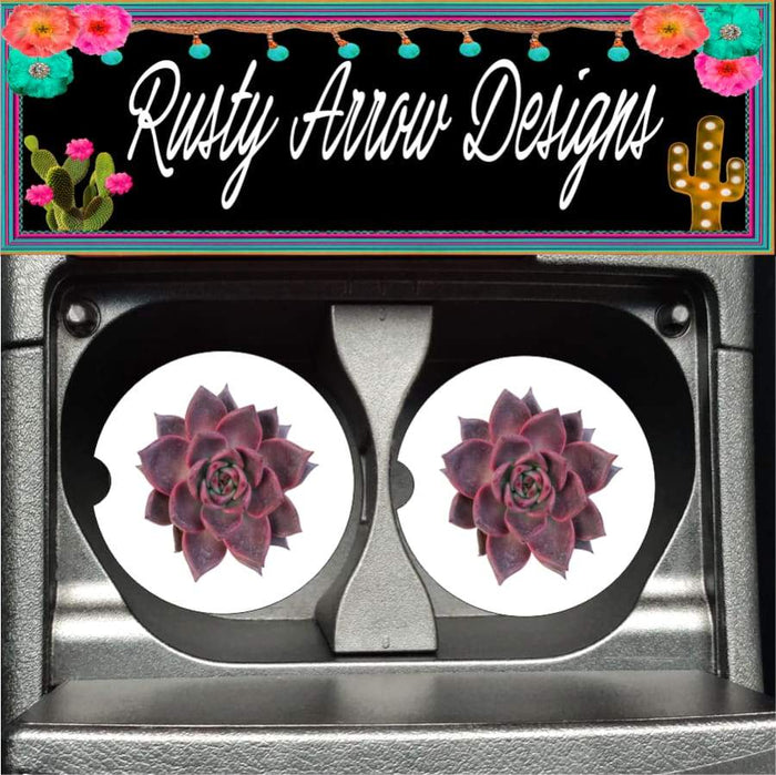 Purple/Redish Succulent Set of 2 Car Coasters - Car Coasters
