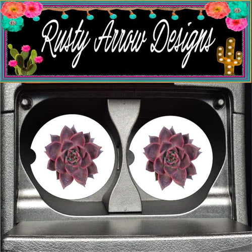 Purple/Redish Succulent Set of 2 Car Coasters - Car Coasters