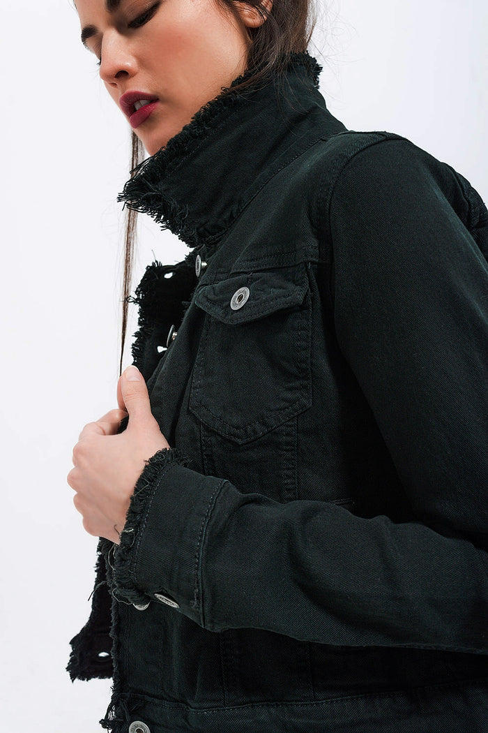 Raw edge black denim jacket