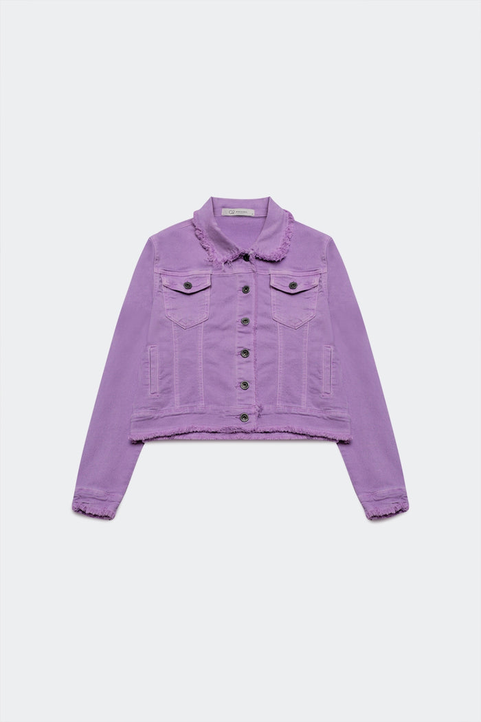 Raw edge denim jacket in purple