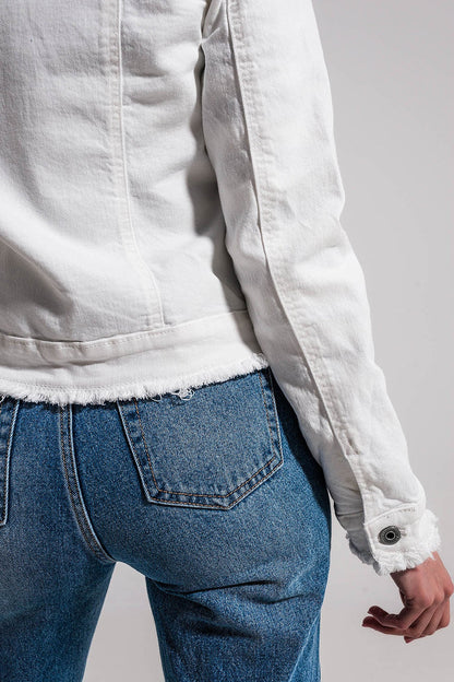 Raw edge denim jacket in white