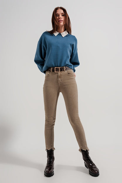 Raw hem skinny jeans in beige - Coloured Jeans