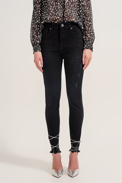 Raw hem skinny jeans in washed black - Denim