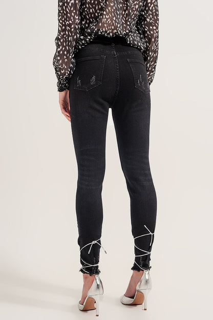 Raw hem skinny jeans in washed black - Denim
