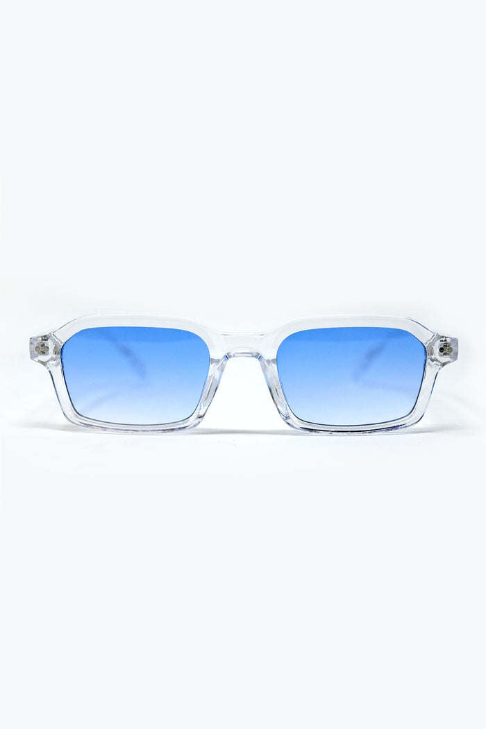 Rectangular Thick Acetate Clear Frame Sunglasses  With blue Smoke Lense