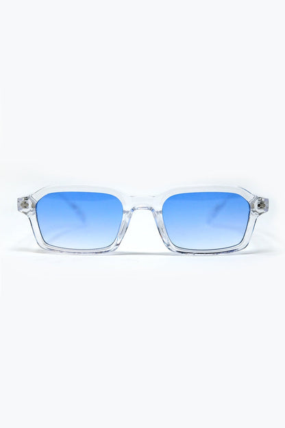 Rectangular Thick Acetate Clear Frame Sunglasses  With blue Smoke Lense