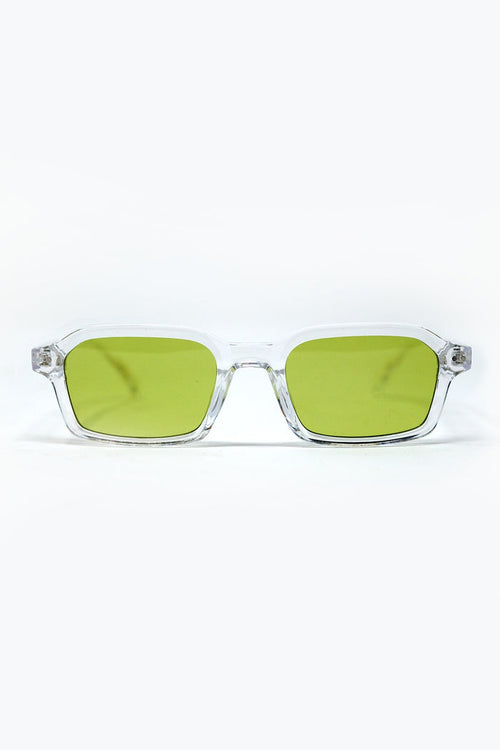 Rectangular Thick Acetate Clear Frame Sunglasses  With Green Smoke Lense