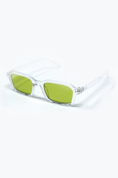 Rectangular Thick Acetate Clear Frame Sunglasses  With Green Smoke Lense