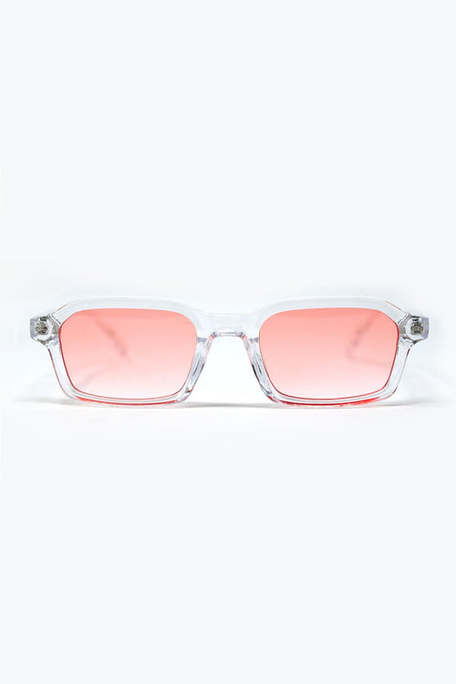 Rectangular Thick Acetate Clear Frame Sunglasses  With Peach Smoke Lense