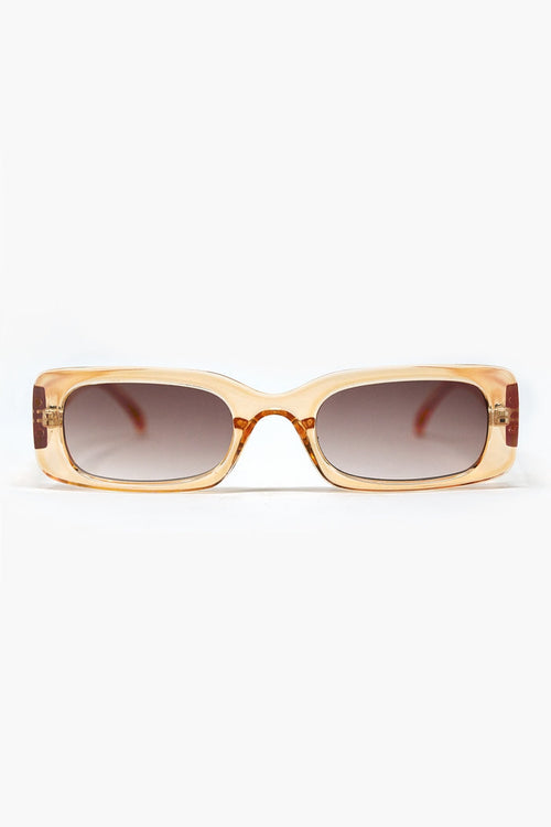 Rectangular Yellow Transparent Sunglasses with brown Smoke Lenses