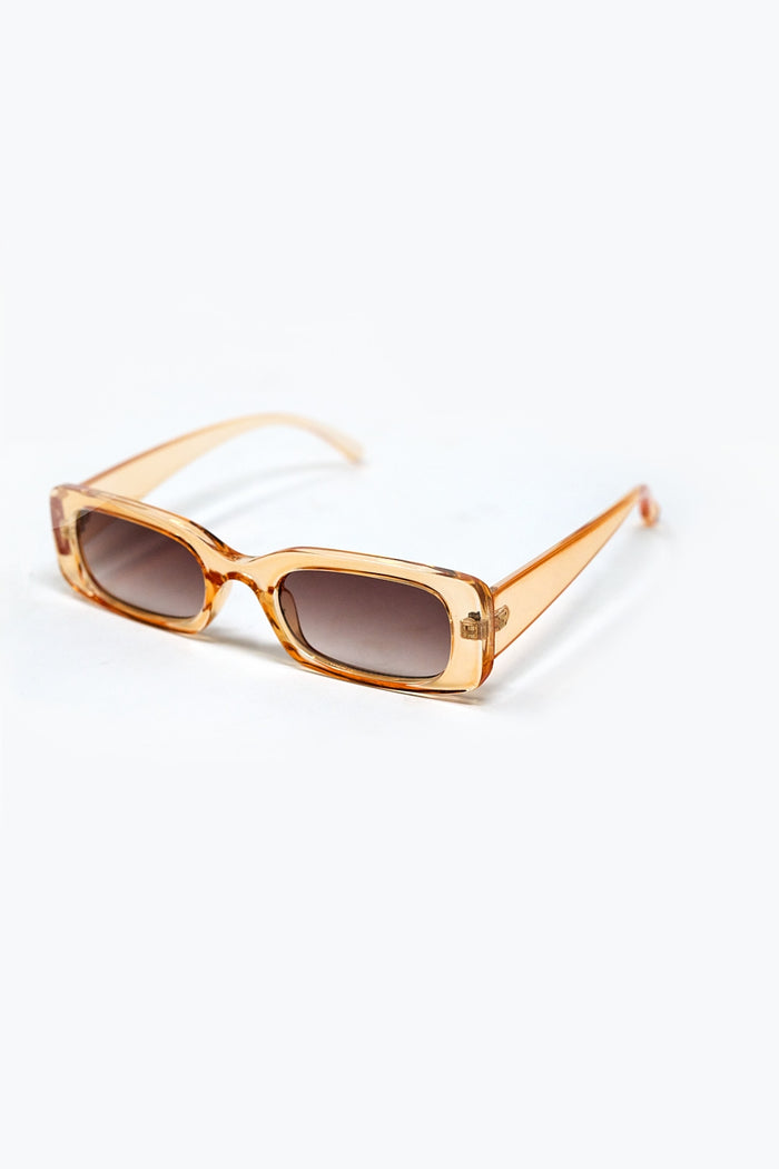 Rectangular Yellow Transparent Sunglasses with brown Smoke Lenses