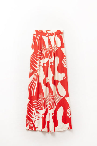 Red abstract print wide-leg trousers - trousers