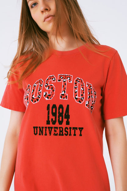Red Midi T-Shirt Dress Boston 1984 University - dress, top