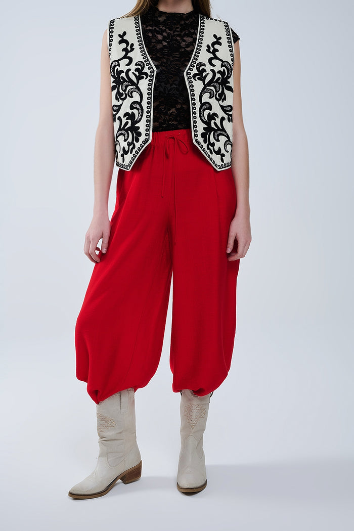 Red pants with wide leg in light viscose fabric - trousers