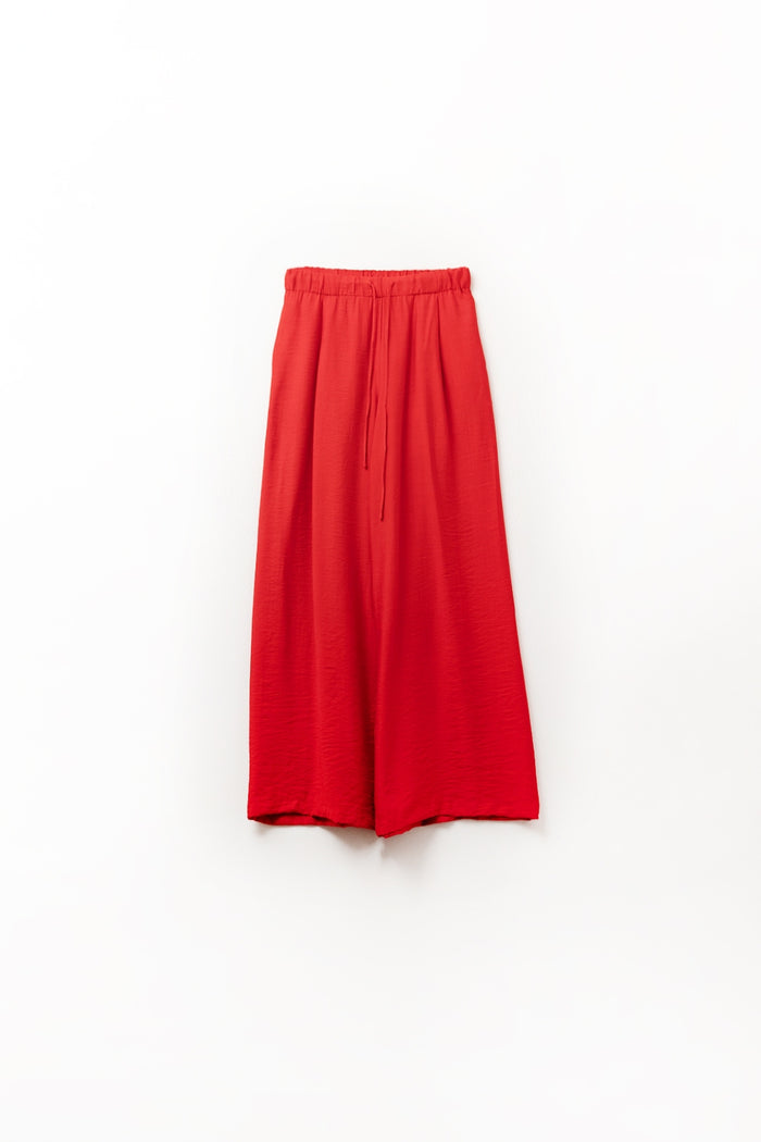 Red pants with wide leg in light viscose fabric - trousers