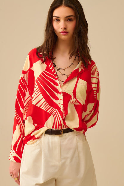 Red Polo Shirt with abstract print - Shirts