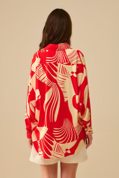 Red Polo Shirt with abstract print - Shirts
