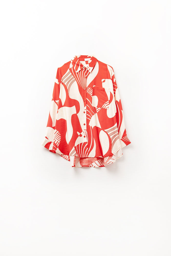 Red Polo Shirt with abstract print - Shirts