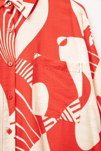 Red Polo Shirt with abstract print - Shirts