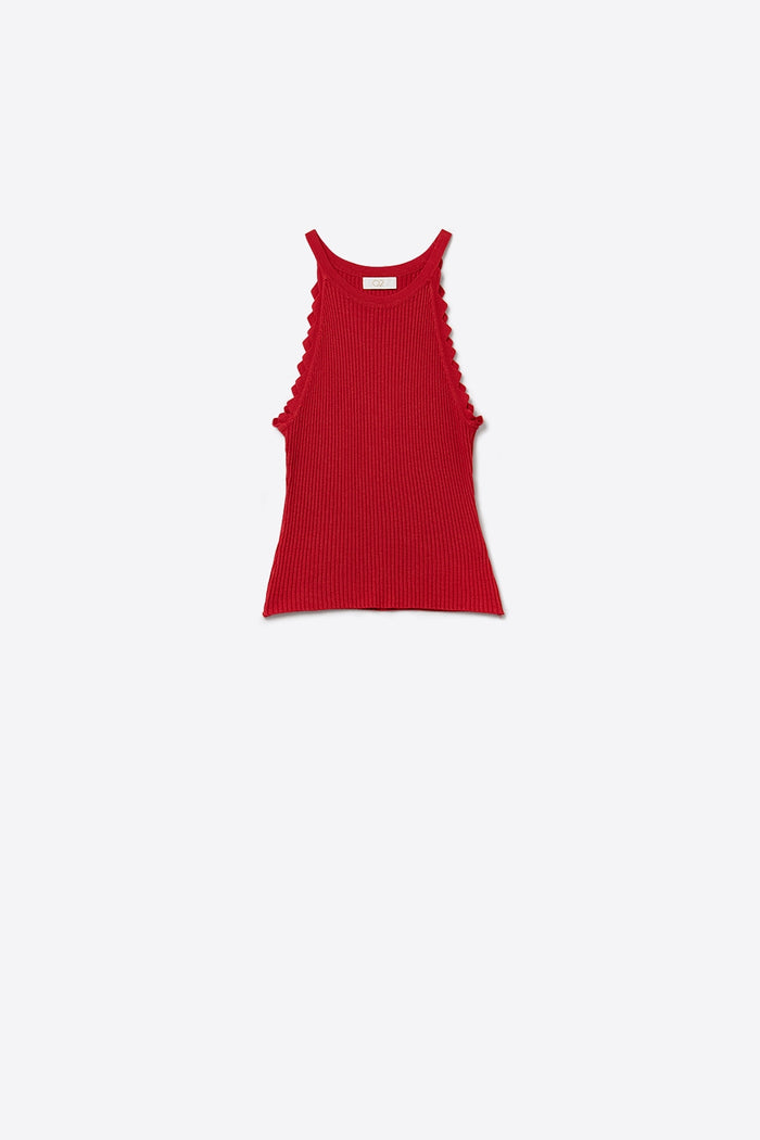 Red Tank Top with Ribbed Underarm Detail