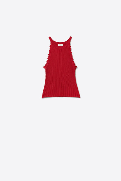 Red Tank Top with Ribbed Underarm Detail