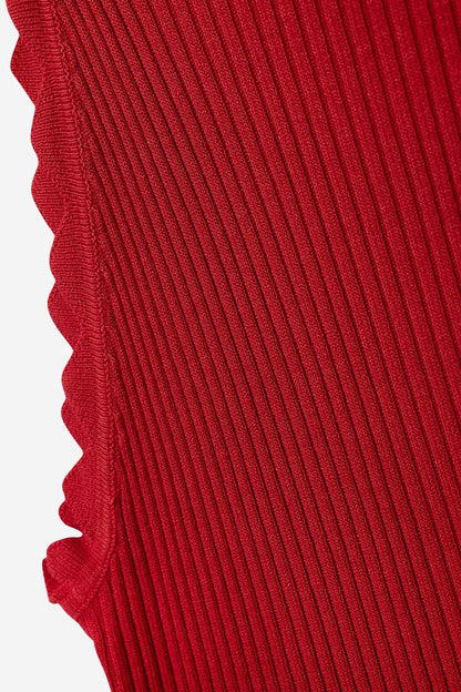 Red Tank Top with Ribbed Underarm Detail