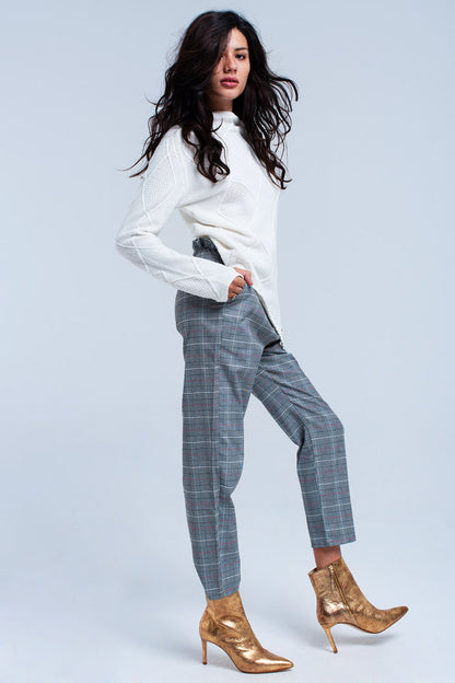 Red tartan pattern trousers - trousers