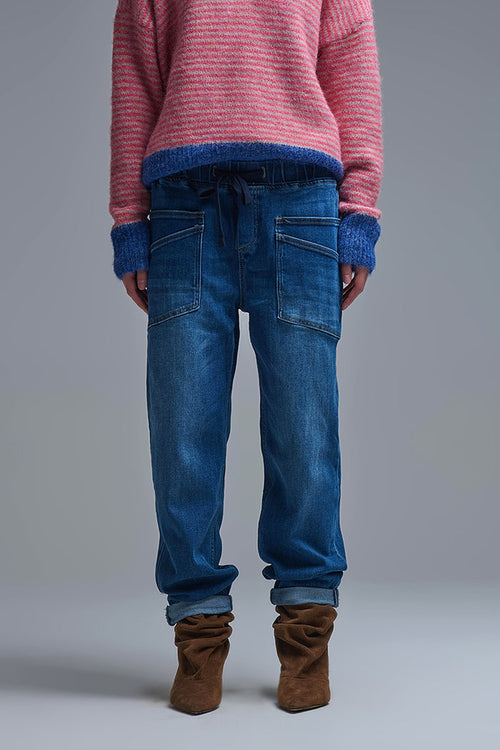 Relaxed fit Jeans with front pockets and a tie at the waist - Denim
