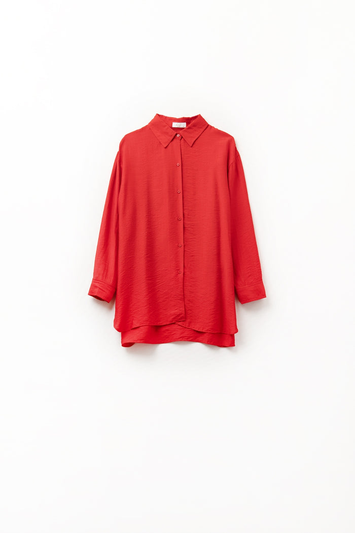 relaxed fit Red Shirt 3/4 Sleeves and High Low Hem - Shirts