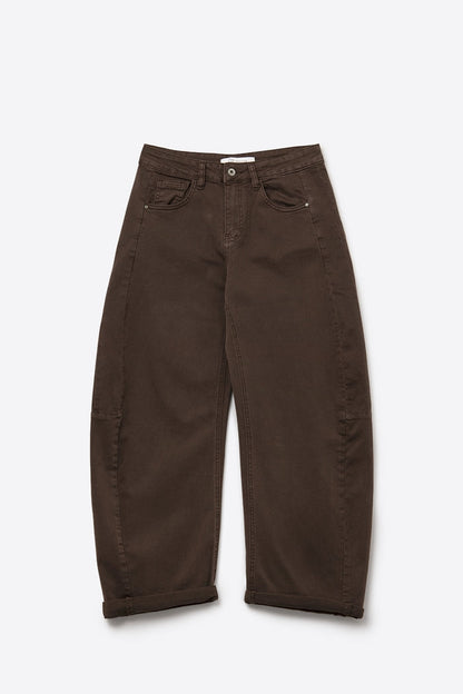 Relaxed Fit Straight Barrel Leg Pants in choco color