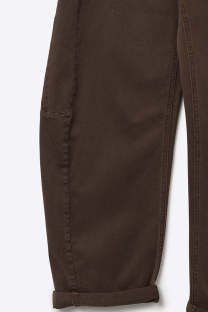 Relaxed Fit Straight Barrel Leg Pants in choco color