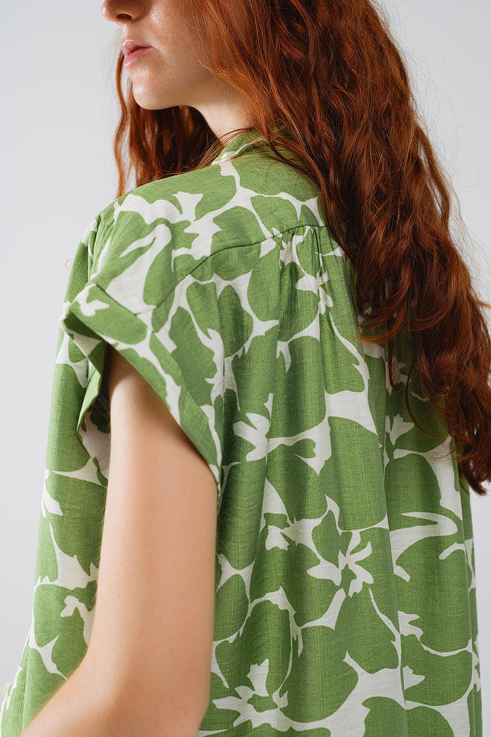 Relaxed Floral Print Shirt In Green - Shirts